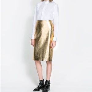 Zara Gold Leather Skirt